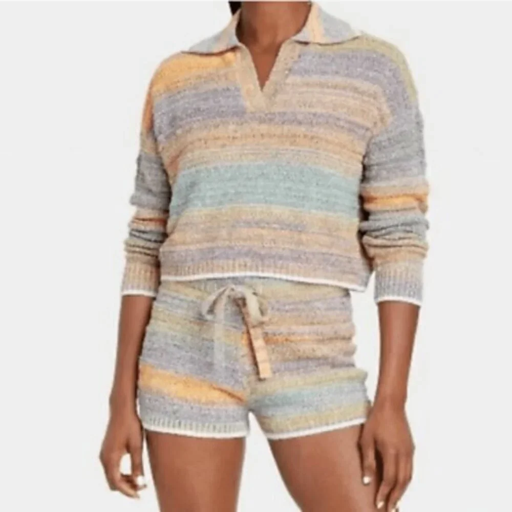 Universal Thread Matching Knit Set XL Top/L Shorts Orange/Blue